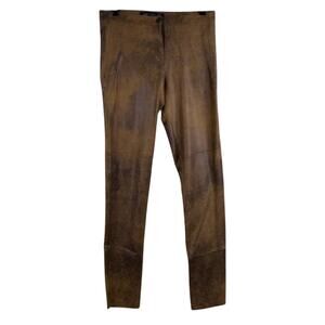 Zara Faux Suede Pants Slim Tapered Stretch Trousers Womens Size XS Brown